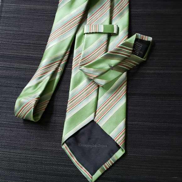 🔥HP🔥VTG Zegna silk tie, Italy, green/stripes - Picture 2 of 5